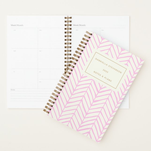 Modern Pink Chevron Line Pattern Personalised Planner (Display)