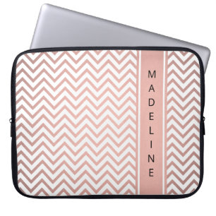Modern Pink Chevron Pattern Girly Faux Rose Gold Laptop Sleeve
