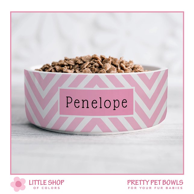 Modern Pink Chevron Personalised Pet Bowl (Creator Uploaded)