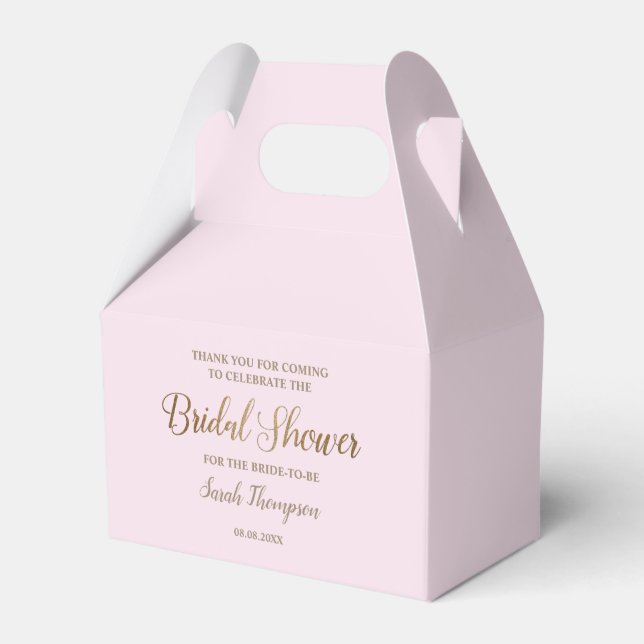 Modern Pink Chic Bridal Shower Gold Script Custom Favour Box (Front Side)