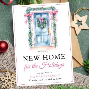 Modern Pink Christmas Door New Home Holiday Moving Announcement