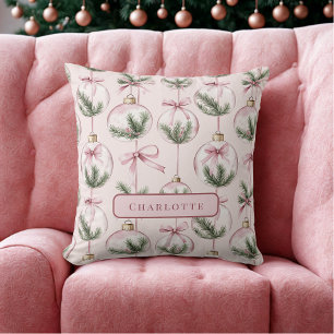 Modern Pink Christmas Ornament Personalized Pillow
