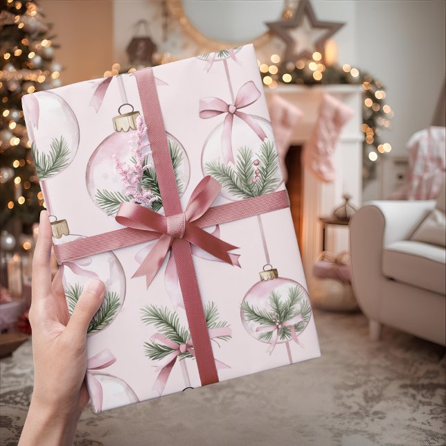Modern Pink Christmas Ornament Wrapping Paper (Creator Uploaded)