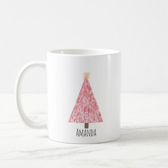 Modern pink christmas tree coffee mug (Left)