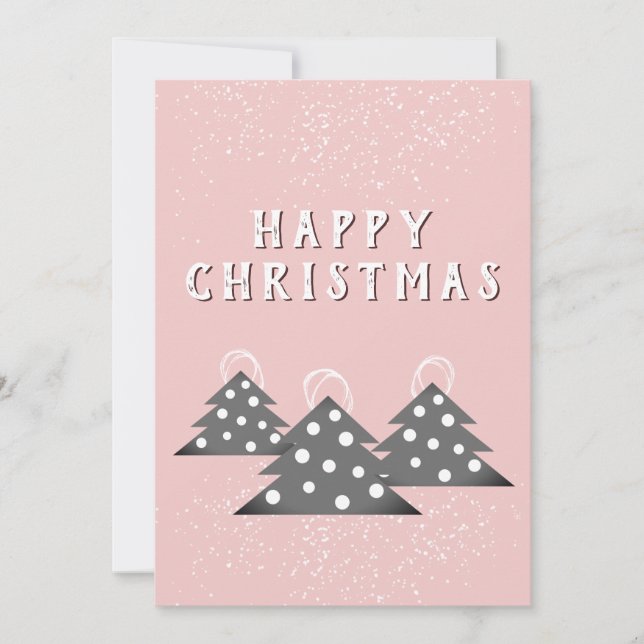 Modern Pink Christmas Tree Holiday Card (Front)