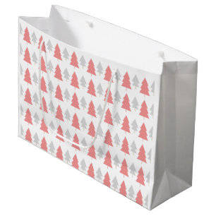 Modern Pink Christmas Tree Pattern  Large Gift Bag