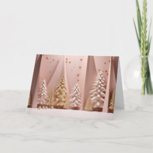 Modern Pink Christmas Trees Holiday Card
