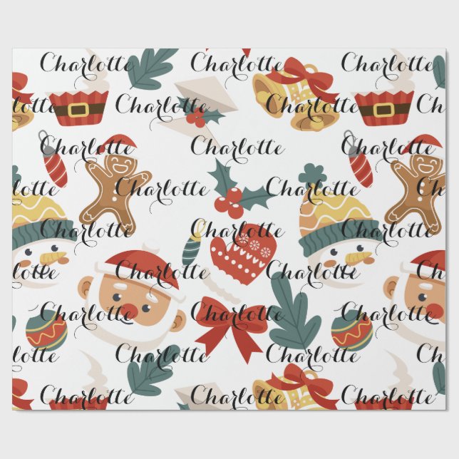 Modern Pink Christmas Trees Name Gift Personalised Wrapping Paper (Flat)