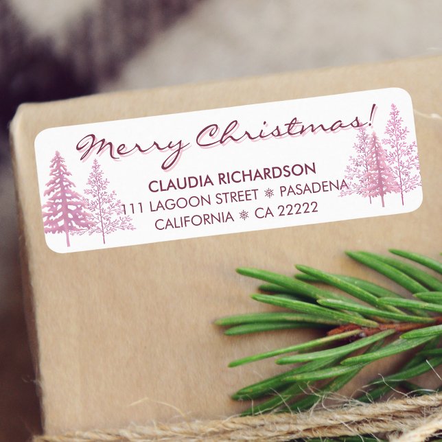 Modern Pink Christmas Trees Return Address Label (Make your envelopes as festive as the season!)