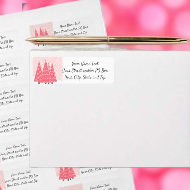 Modern Pink Christmas Trees Return Address Label (Creator Uploaded)