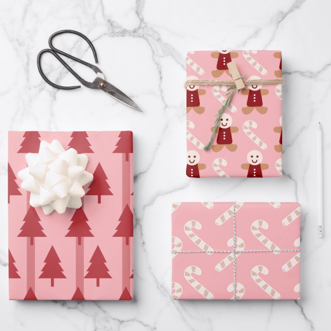 Modern Pink Christmas Wrapping Paper (Front)