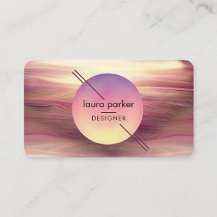 Modern Pink Circle Moon Watercolour Waves  Business Card