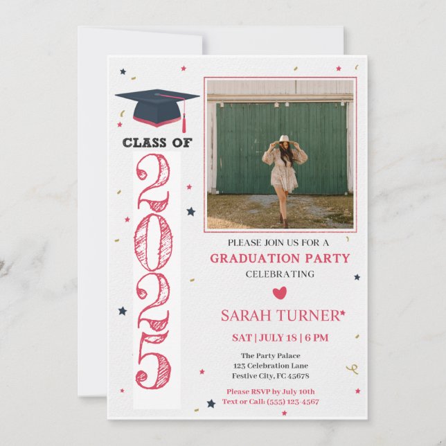Modern Pink Class of 2025 Graduation Invitation (Front)