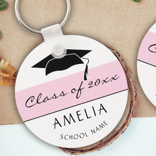 Modern Pink Class of and Graduate Name Graduation Key Ring