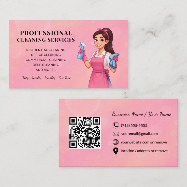 Modern Pink Cleaning Service Business Card (Front/Back)