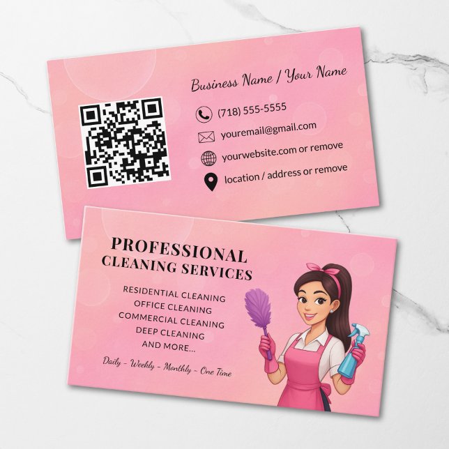 Modern Pink Cleaning Service Business Card (Creator Uploaded)