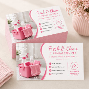 Modern Pink Cleaning Services Business Card