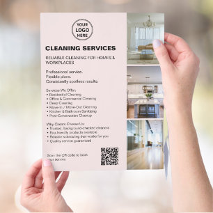 Modern Pink Cleaning Services Photo Logo QR Flyer