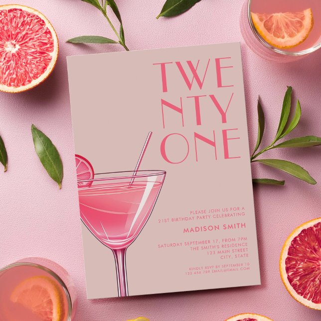 Modern Pink Cocktail 21st Birthday Invitation (Creator Uploaded)