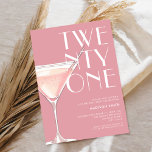 Modern Pink Cocktail 21st Birthday Invitation<br><div class="desc">Modern 21st birthday invitation featuring elegant chic typography and minimalist design in pink colour</div>