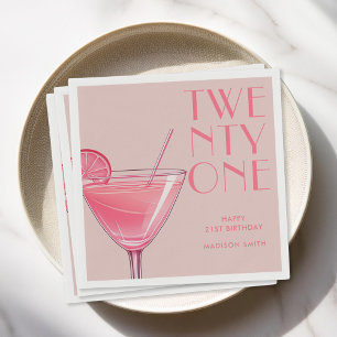 Modern Pink Cocktail 21st Birthday Napkin