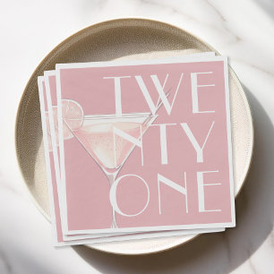 Modern Pink Cocktail 21st Birthday Napkin