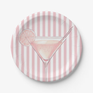 Modern Pink Cocktail Birthday Paper Plate