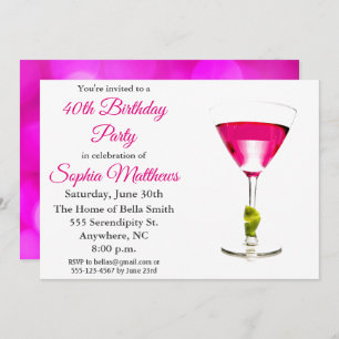 Modern Pink Cocktail Birthday Party Invitation