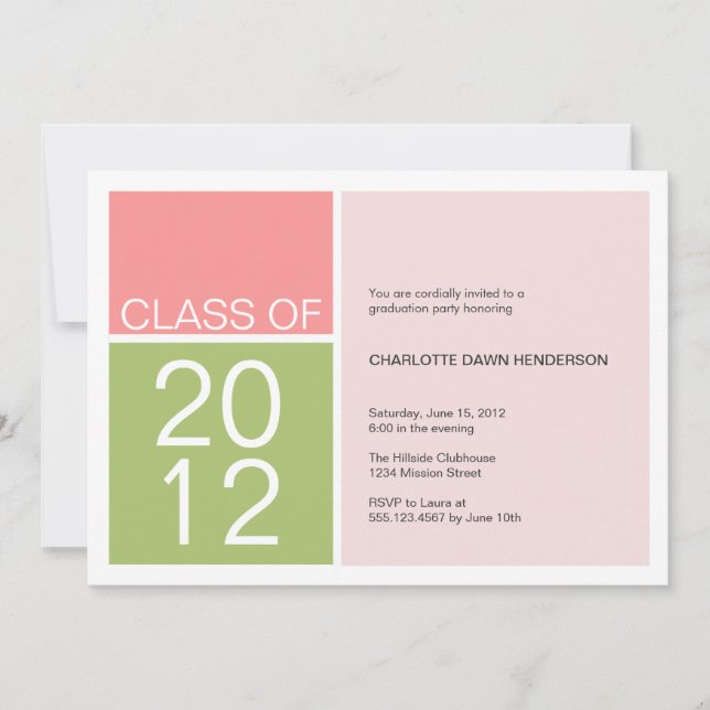 Modern pink colour block class graduation invite (Front)