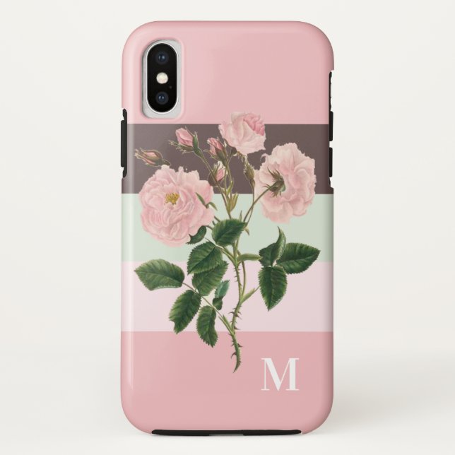 Modern Pink Colour Block Floral Monogram Case-Mate iPhone Case (Back)
