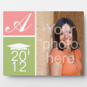 Modern pink colour block monogram graduation cap plaque
