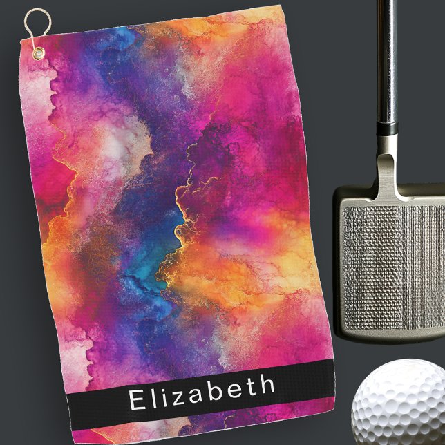 Modern Pink Colour Fusion Personalised Golf Towel (Creator Uploaded)