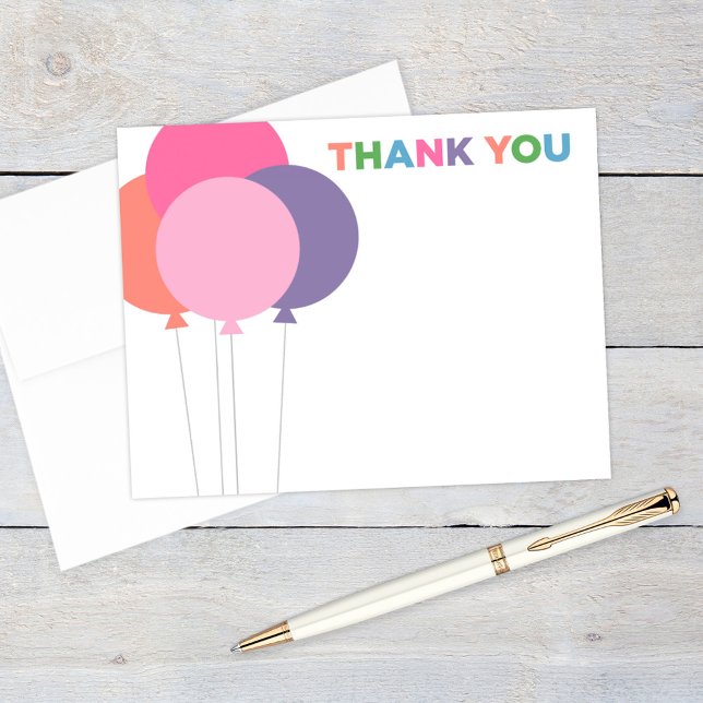 Modern Pink Colourful Birthday Party Balloons Thank You Card (Creator Uploaded)