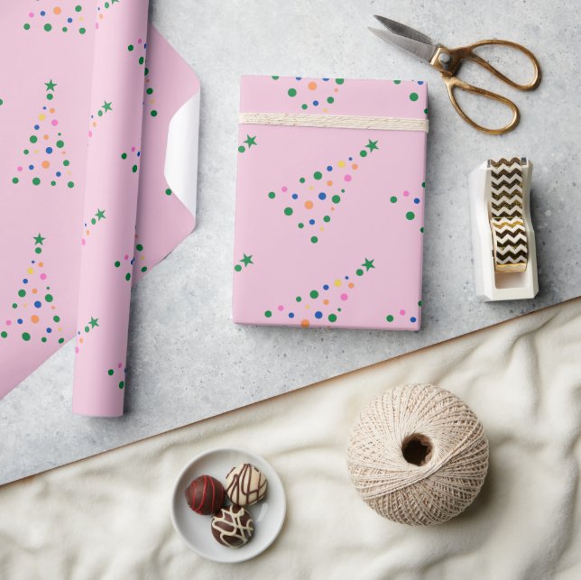 Modern Pink Colourful Christmas Tree  Wrapping Paper (Crafts)