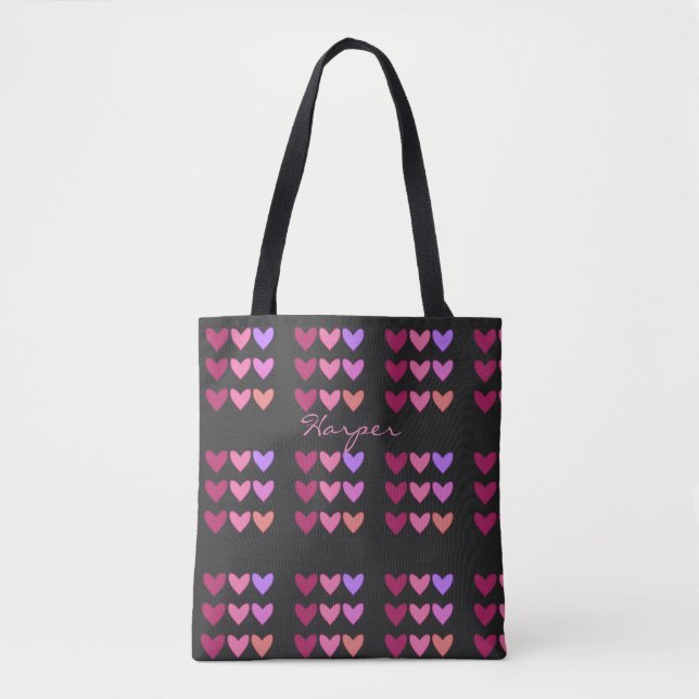 Modern Pink &Colourful Hearts Women’s Tote Bag (Front)