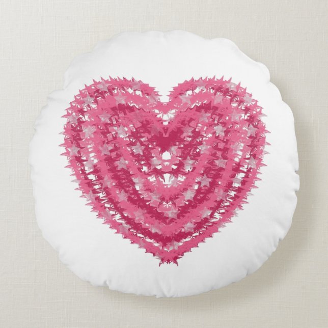 Modern Pink Confetti Heart | Valentine's Day Art Round Cushion (Front)
