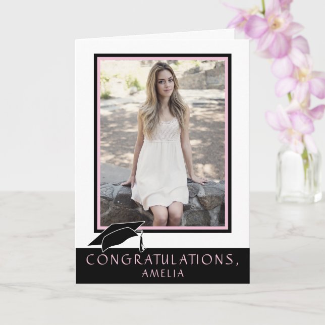 Modern Pink Congratulations Graduation Photo Card (Orchid)