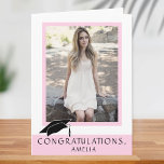 Modern Pink Congratulations Graduation Photo Card<br><div class="desc">Modern and Simple Pink Congratulations Graduation Card with a Graduate Name and a Photo. Graduation card with graduation cap, text Congratulations, a name and a photo of the graduate on the front side - personalize with your name and your photo. The background is white and pink. Personalize the text inside...</div>