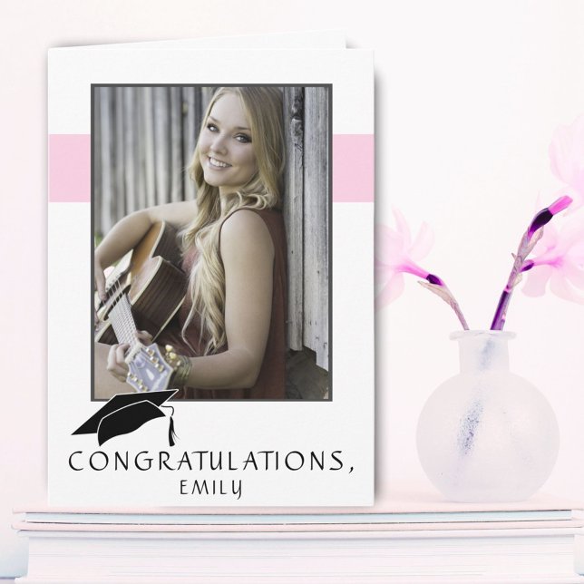 Modern Pink Congratulations Graduation Photo Card (Creator Uploaded)