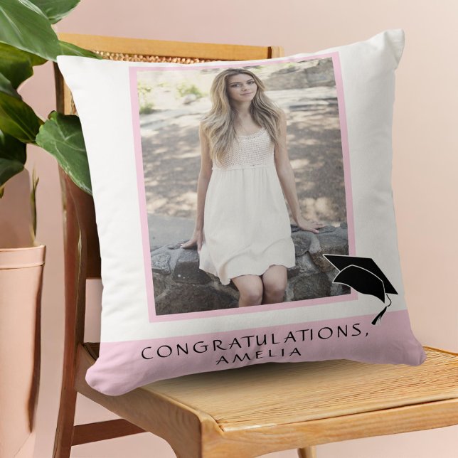 Modern Pink Congratulations Graduation Photo Cushion (Creator Uploaded)