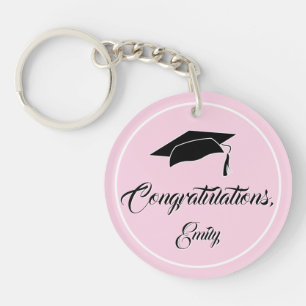 Modern Pink Congratulations Script Graduation Key Ring