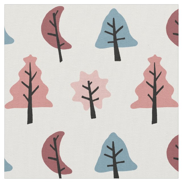 Modern Pink Cookie Shape Tree Pattern Holiday Fabric (Close Up)