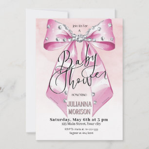 Modern Pink Coquette Bow Baby Shower Girl Invitation