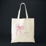 Modern Pink Coquette Bow Baby Shower Tote Bag<br><div class="desc">Celebrate the mom-to-be in style with this Modern Pink Coquette Bow Baby Shower Tote Bag. Featuring a chic pink bow design paired with elegant modern typography, this personalized tote adds a charming and feminine touch to any baby shower celebration. Perfect as a gift bag, favor bag, or keepsake for the...</div>