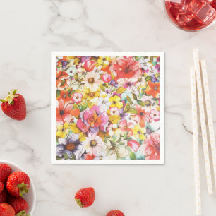 Modern pink coral botanical watercolor floral napkin