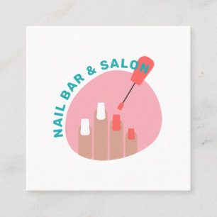 Modern pink coral nail salon minimalist manicurist square business card