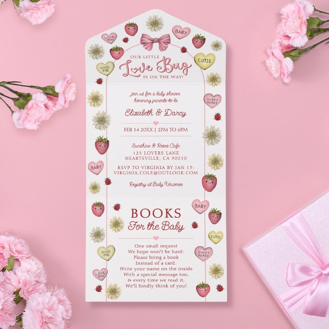 Modern Pink Couples Valentines Theme Baby Shower All In One Invitation (Creator Uploaded)