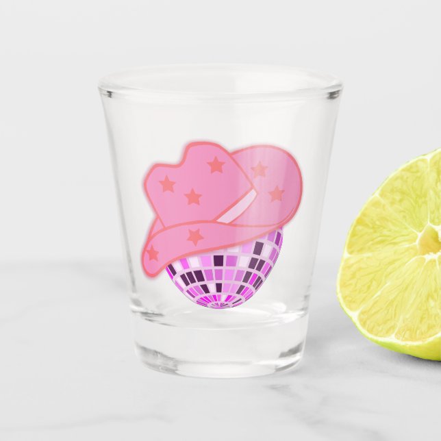 Modern Pink Cowgirl Cowboy Hat Disco Rodeo Shot Glass (Front)