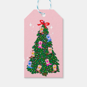 Modern Pink Cowgirl Western Boots Christmas Gift Tags