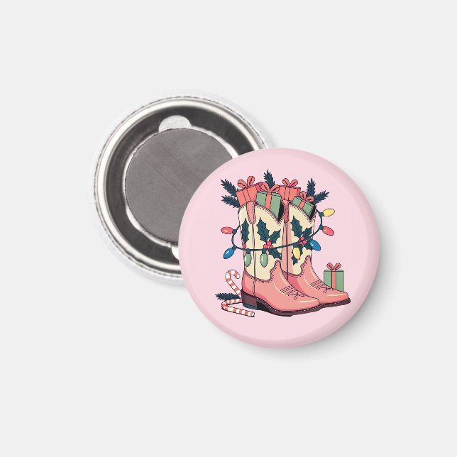 Modern Pink Cowgirl Western Boots Christmas Magnet (Front/Back)
